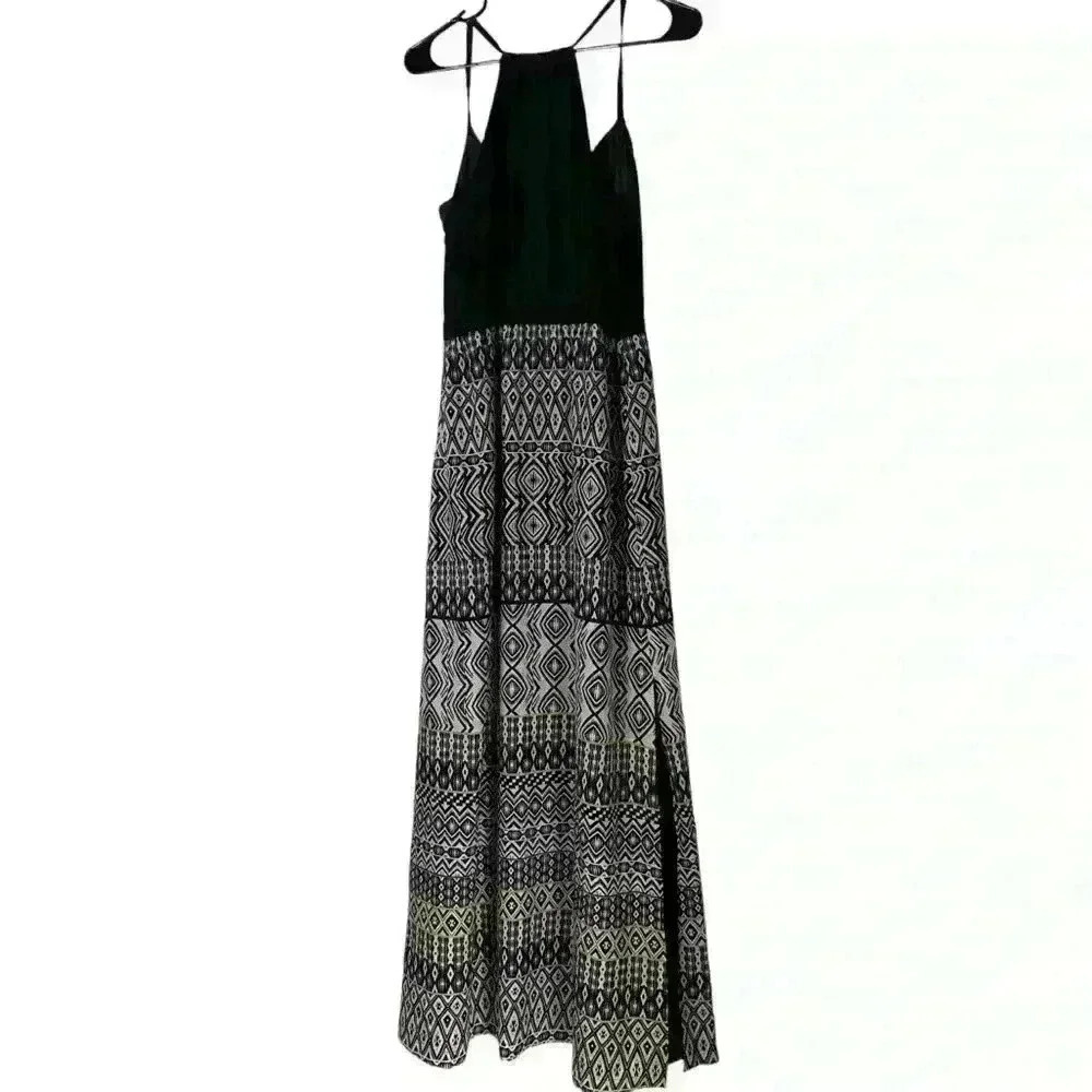 J. Crew Black/White Tribal Stripe Print Sleeveless Maxi Dress 8 C3861 - Picture 6 of 9